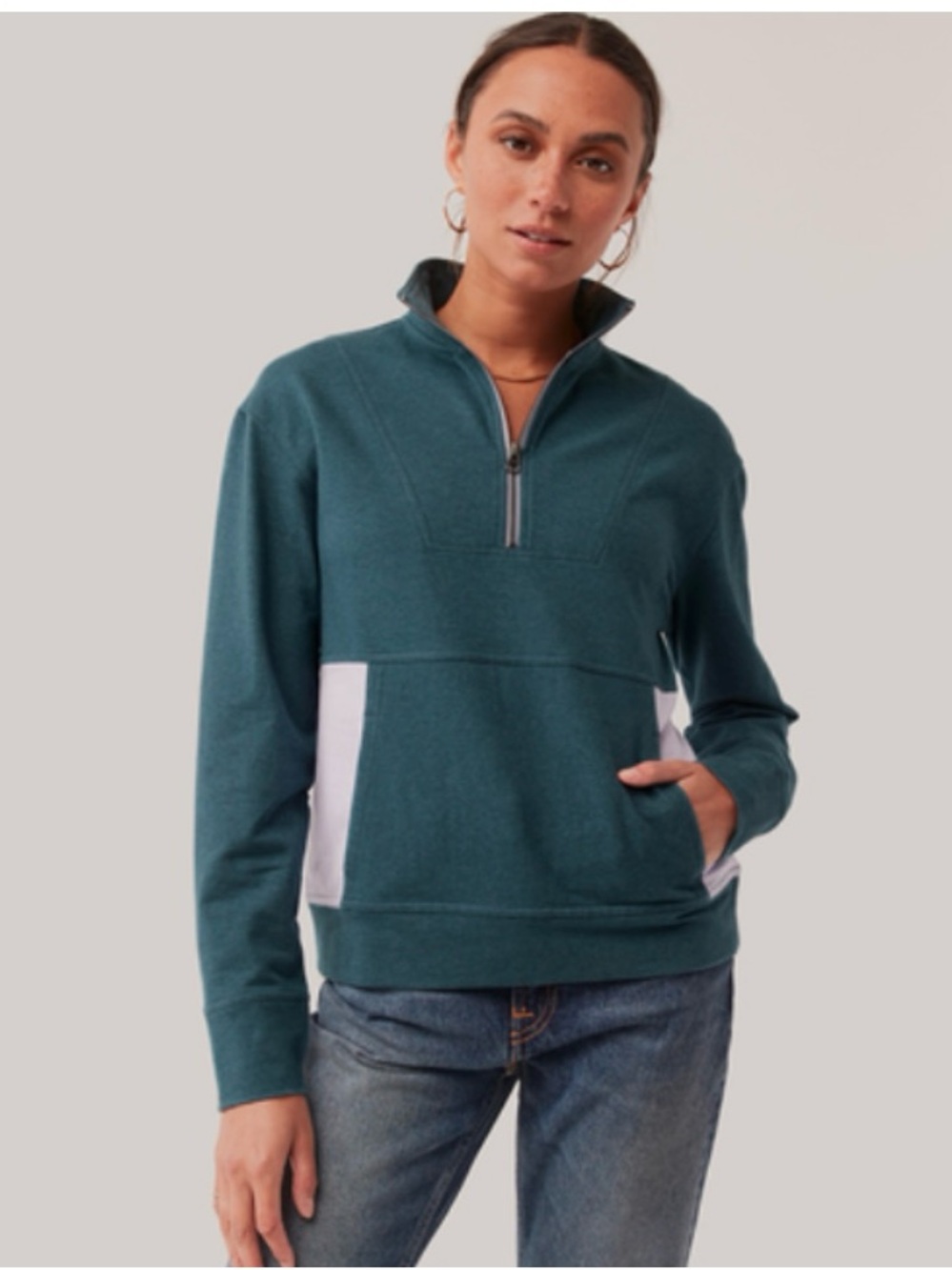 Pact Studio Quarter Zip Teal & Lavender Pullover Women’s L